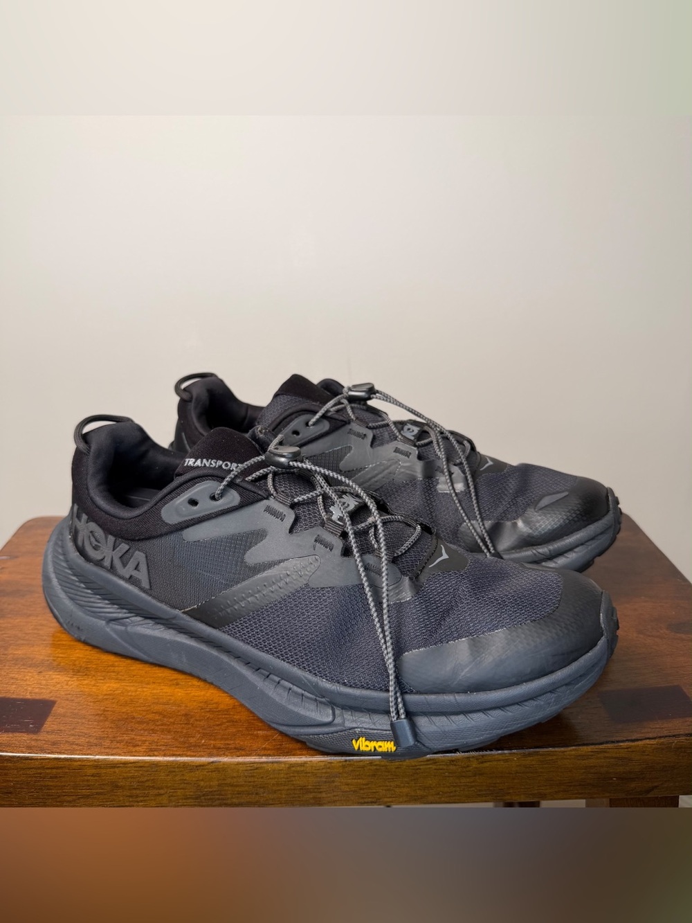HOKA Transport Men’s 10.5 D Black Black 1123153 BBLC Vibram Cordura Sneakers